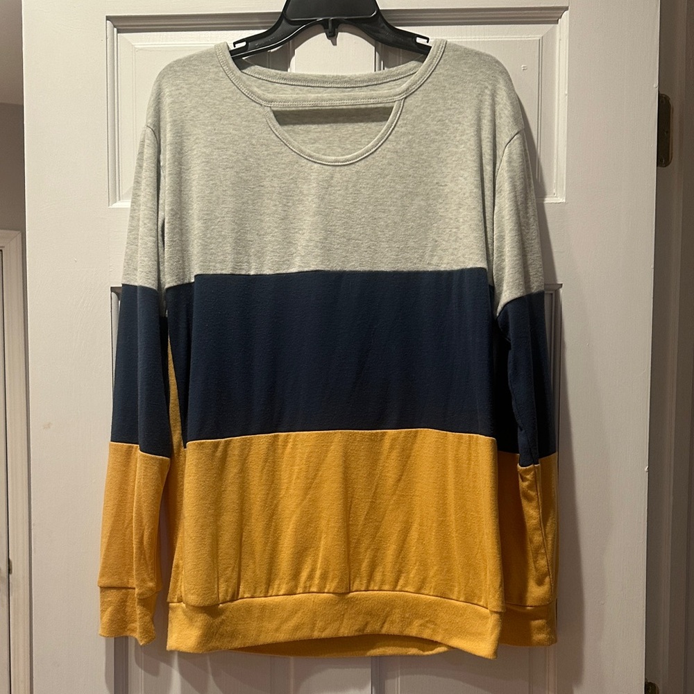 Colorblock Sweater in Gray, Navy, and Mustard